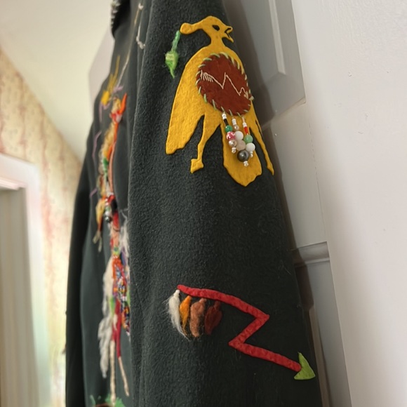 Vintage One of a kind hand made western beaded and appliqué wool green jacket. - Picture 3 of 7